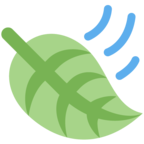 Emoji of green leaf fluttering in the wind with wind shown as 3 blue curved stripes