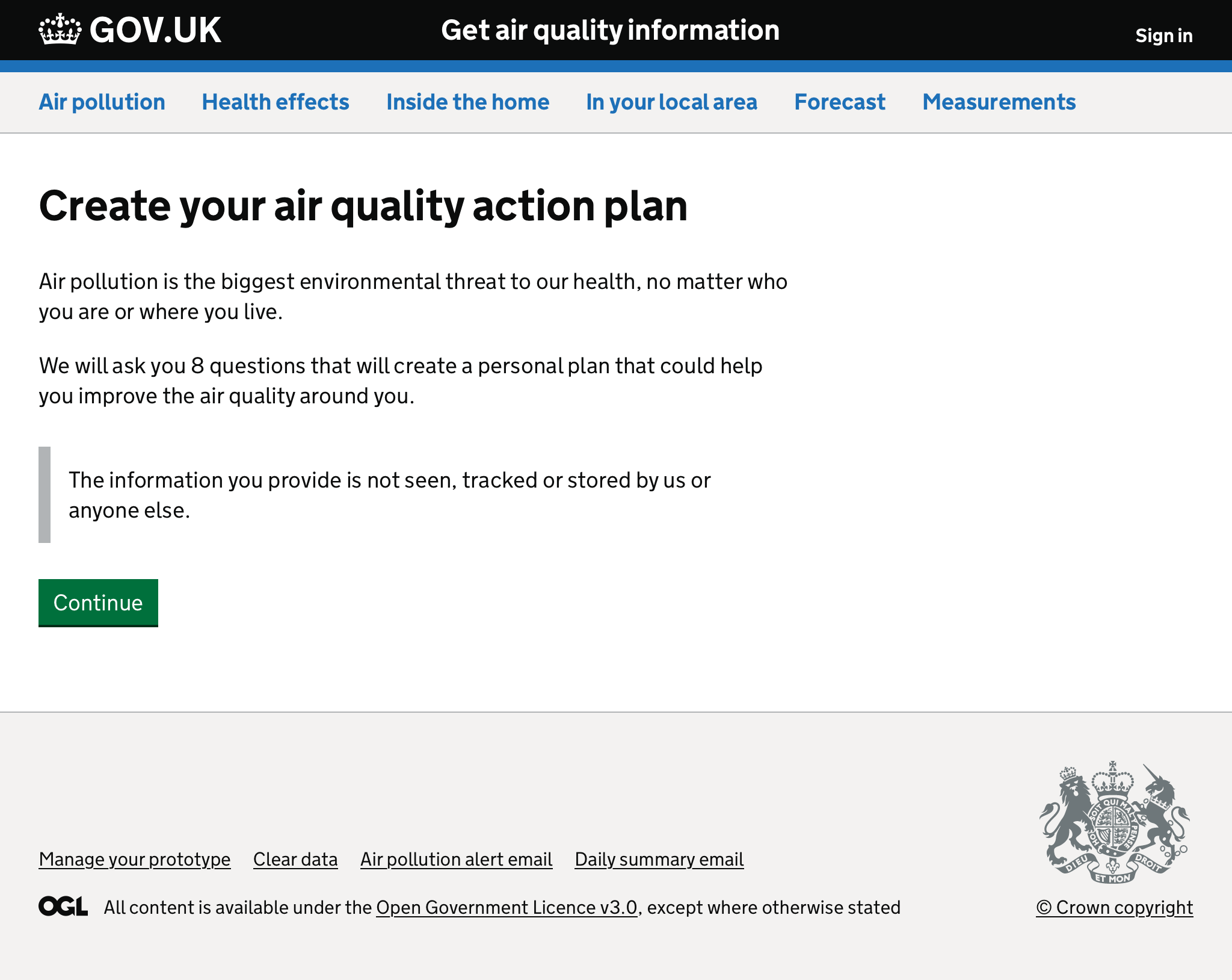 Screenshot of action plan introduction page