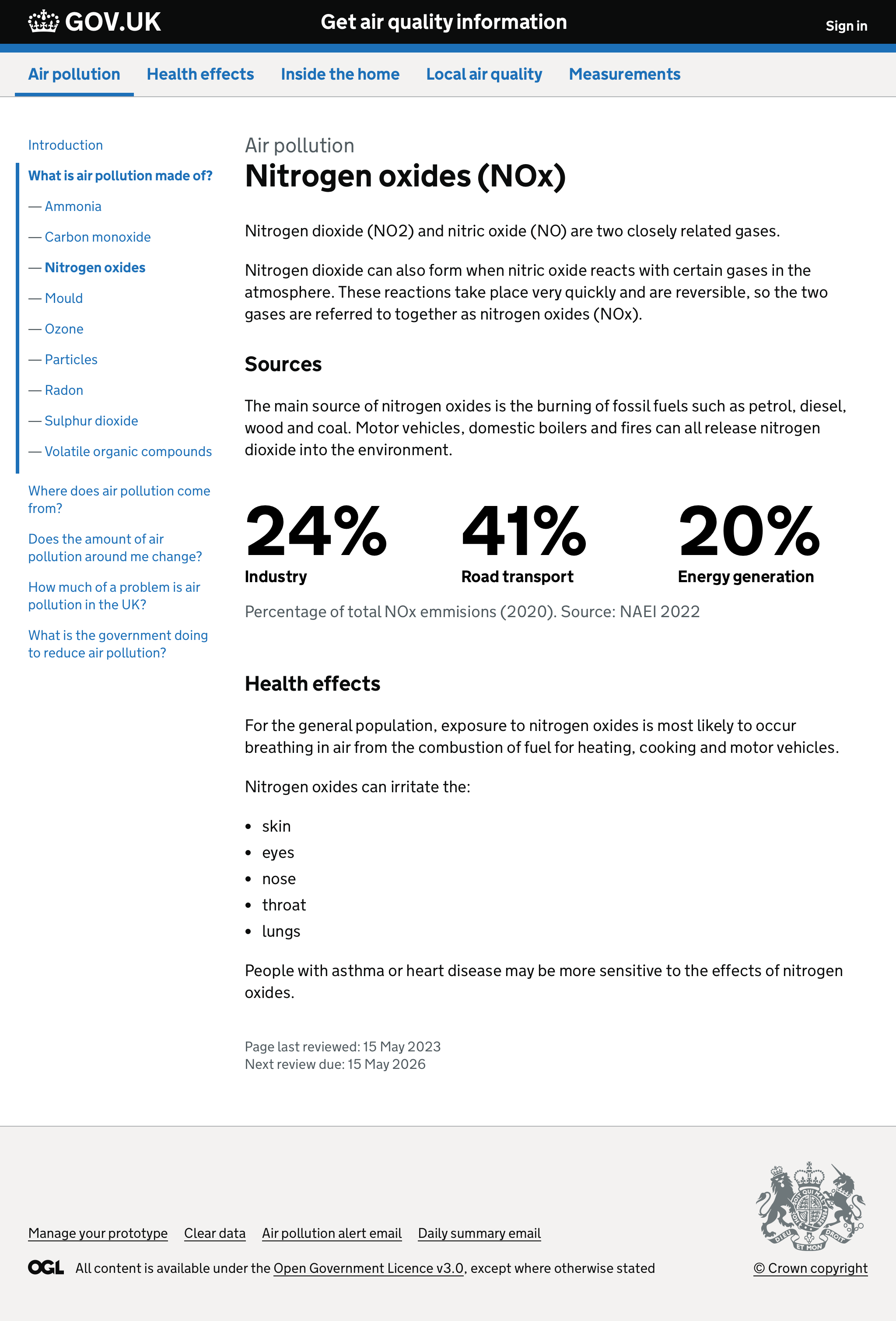 Page showing general information about nitrogen oxides.