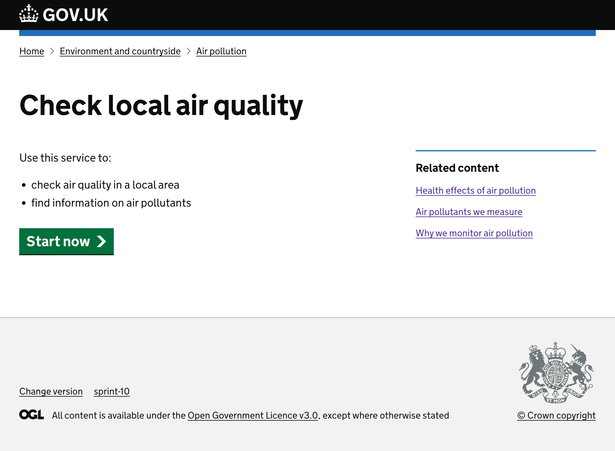 Check local air quality - Start page