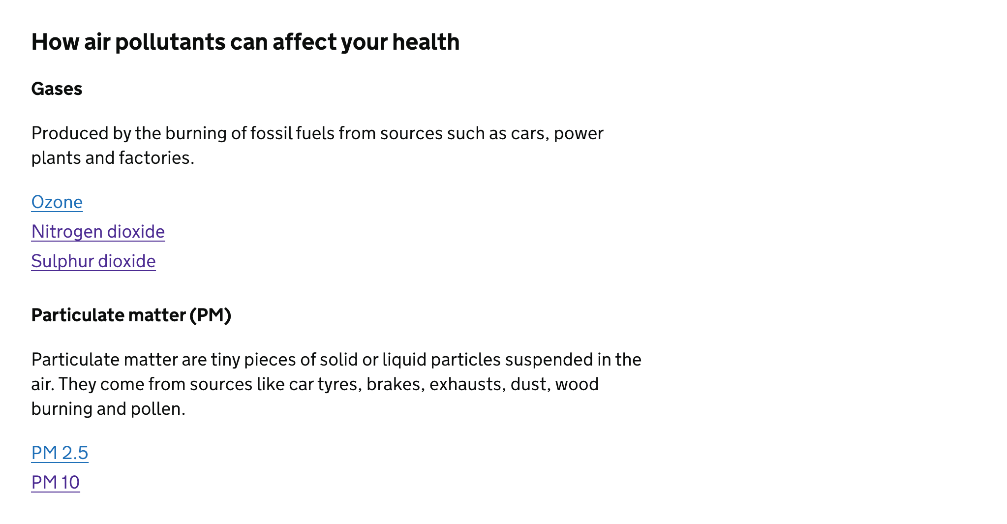 How air pollutants can affect your health