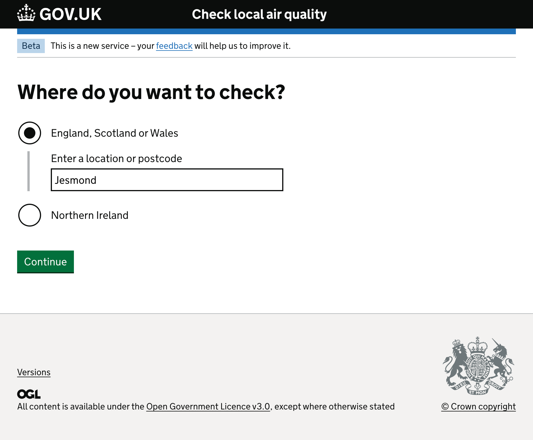 Searching for a location in England, Scotland and Wales